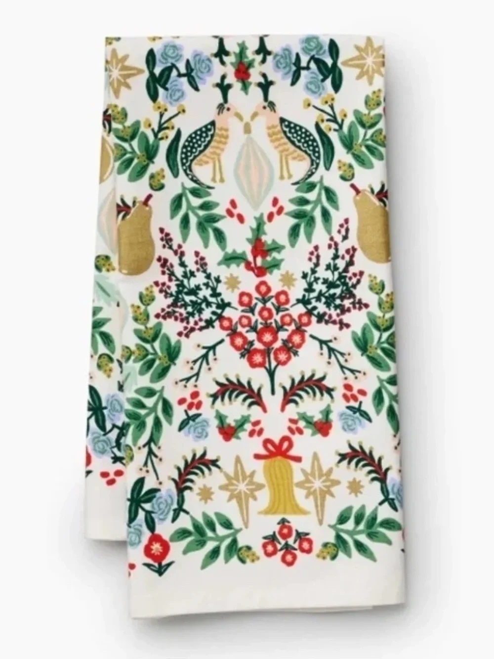 Anthropologie Rifle Paper Company Partridge Holiday  Christmas Tea Towel